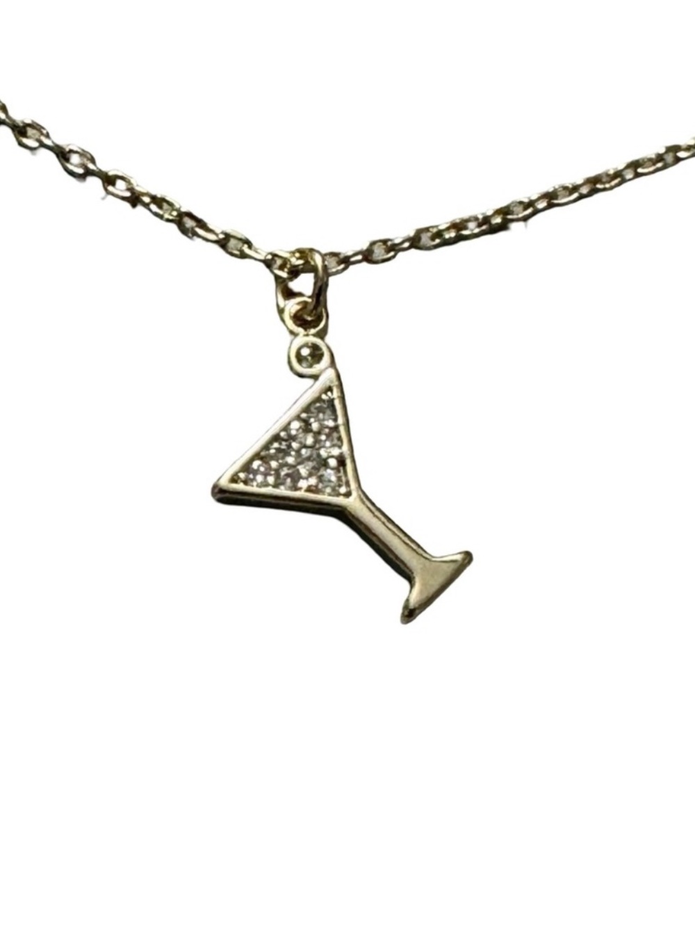Dainty Martini Cocktail Glass Pendant on Delicate 16" Chain Gold Toned Necklace